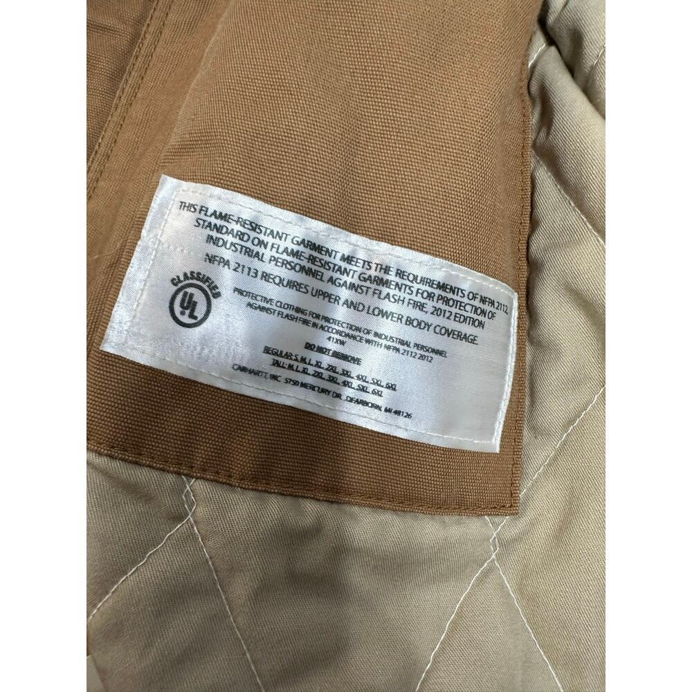 Carhartt FR Duck Canvas Jacket Mens 4XL Work Coat Hood Full Zip Brown Stains - Picture 12 of 15